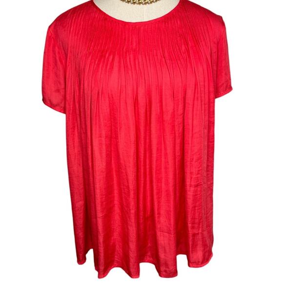 Dolan Anthropologie pleated front silky blouse coral orange pink size medium M - Picture 5 of 5